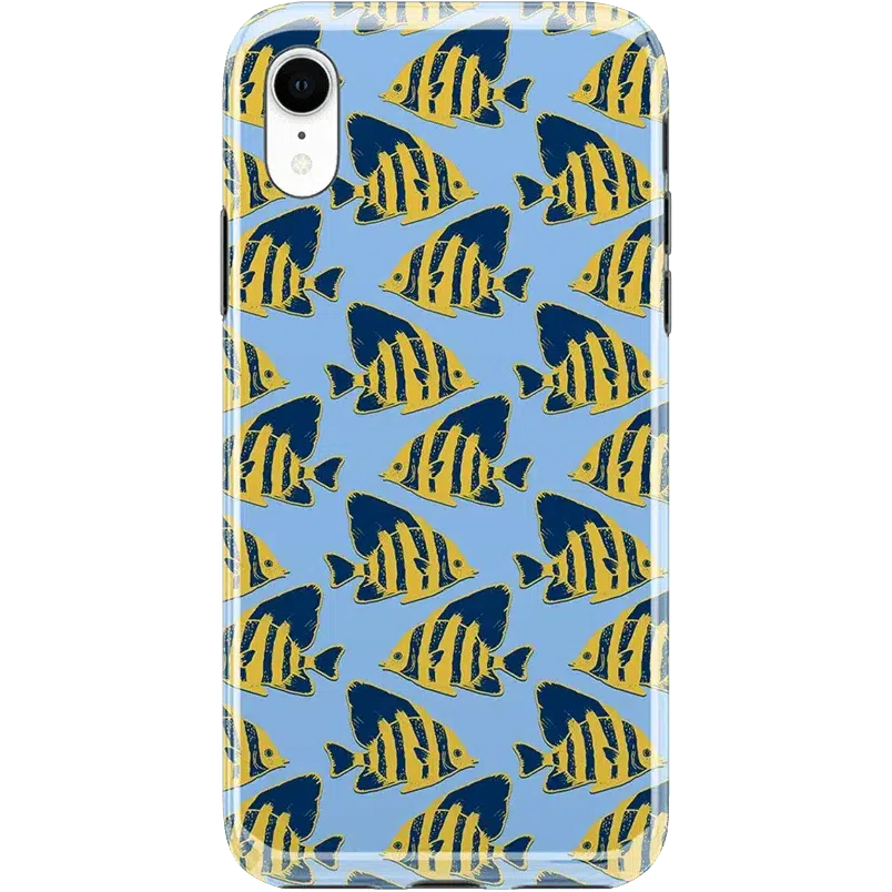 Something's Fishy | Navy Blue & Yellow Fish Print Case iPhone Case get.casely Classic iPhone XR 