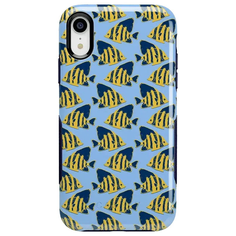 Something's Fishy | Navy Blue & Yellow Fish Print Case iPhone Case get.casely Bold iPhone XR 