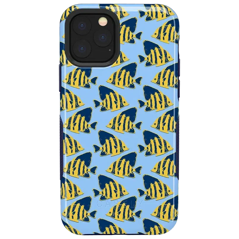 Something's Fishy | Navy Blue & Yellow Fish Print Case iPhone Case get.casely Bold iPhone 11 Pro 