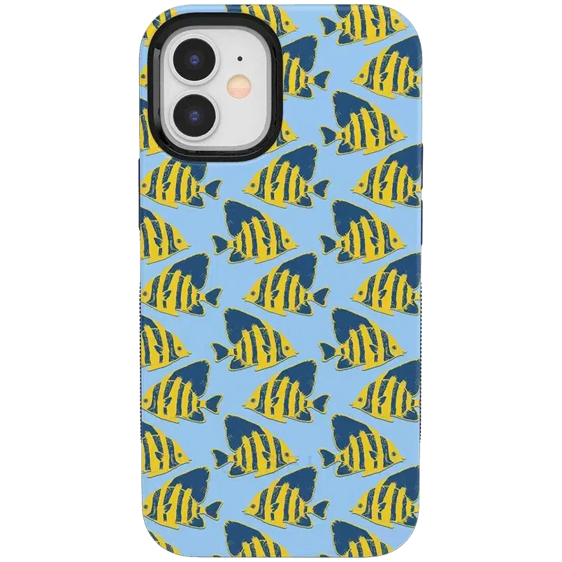 Something's Fishy | Navy Blue & Yellow Fish Print Case iPhone Case get.casely Bold iPhone 12 Mini 