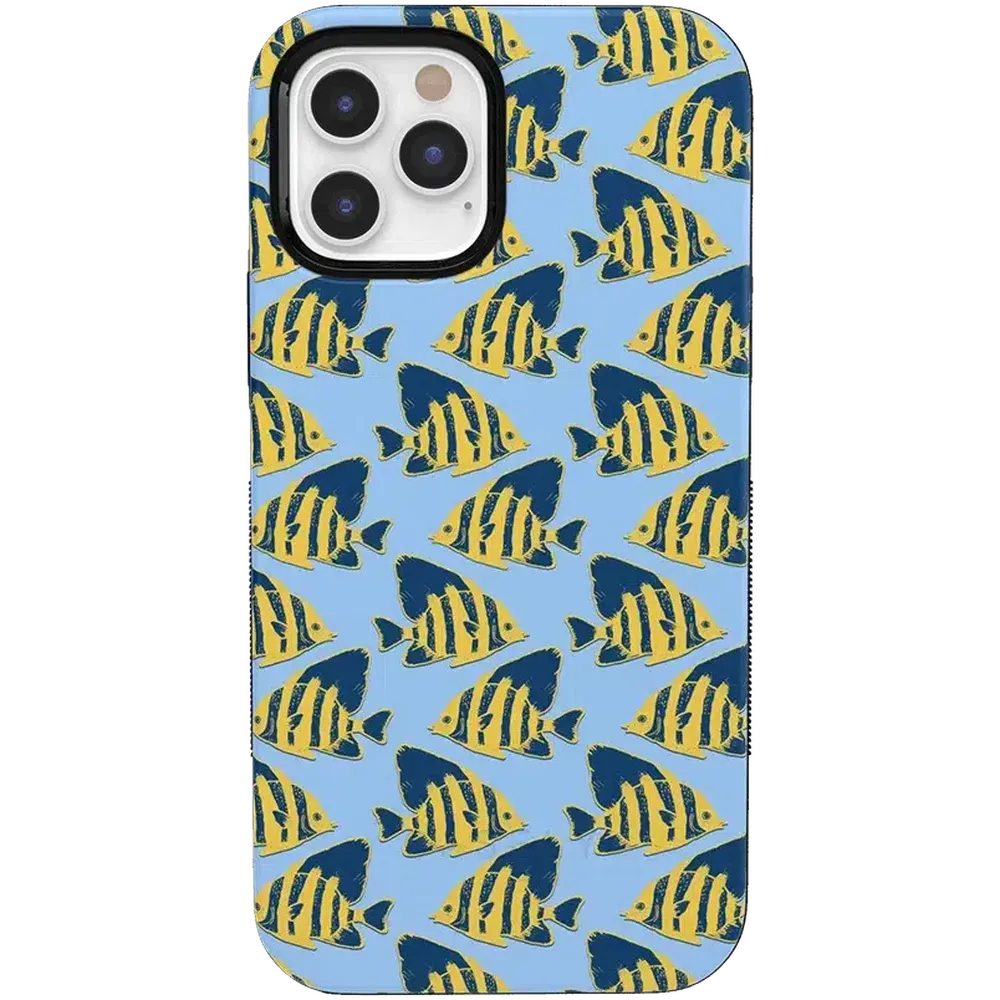 Something's Fishy | Navy Blue & Yellow Fish Print Case iPhone Case get.casely Bold iPhone 12 Pro Max 